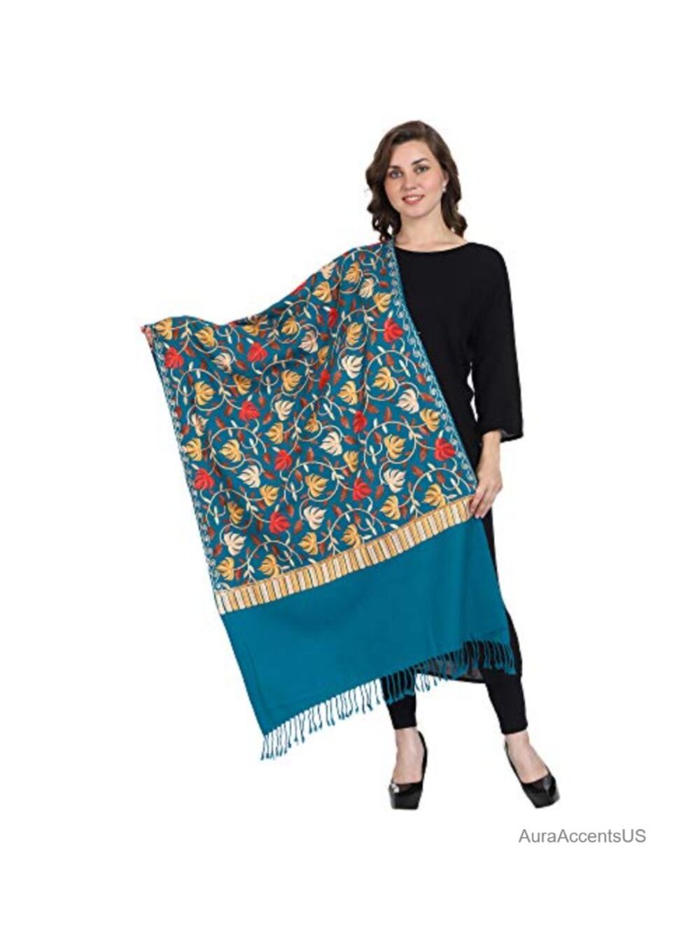 Kashmiri Aari Hand Embroidered Wool Stole Wrap
